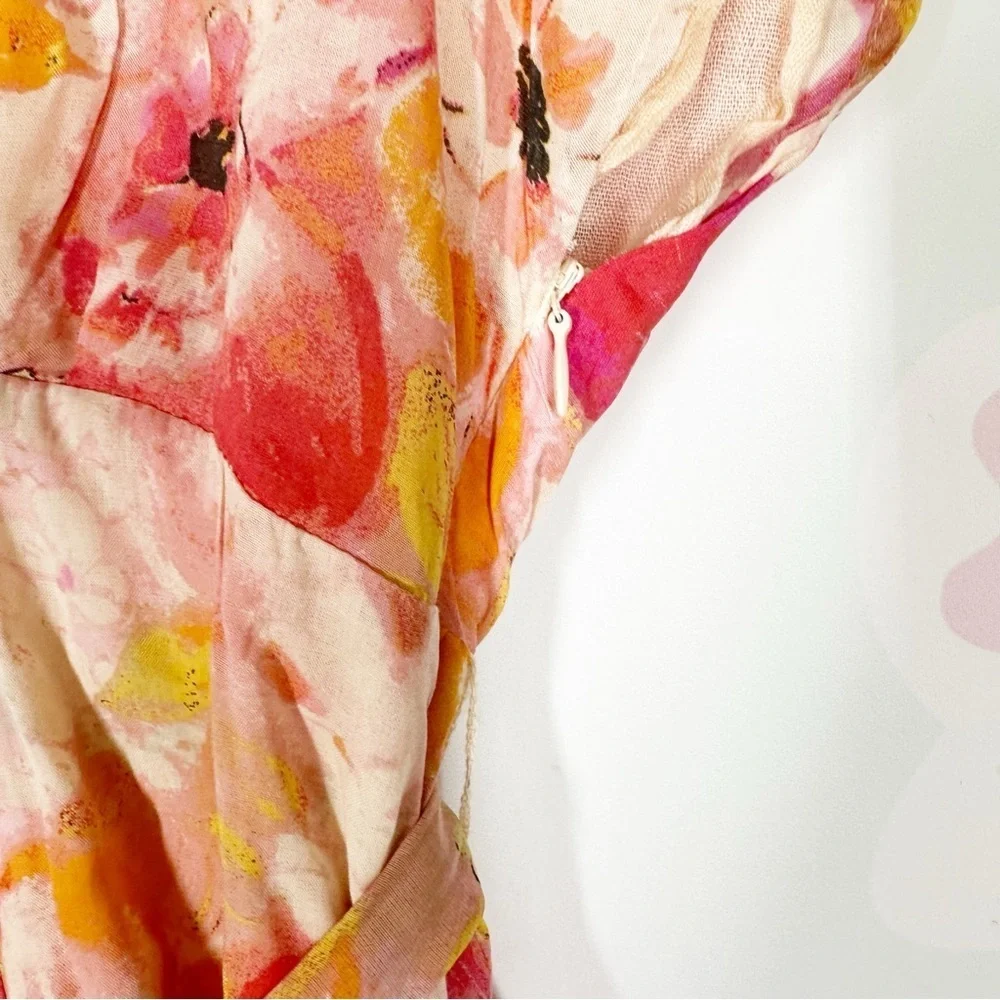NEW Free People Freddy Floral Romantic V Neck Tie Front Mini Dress S